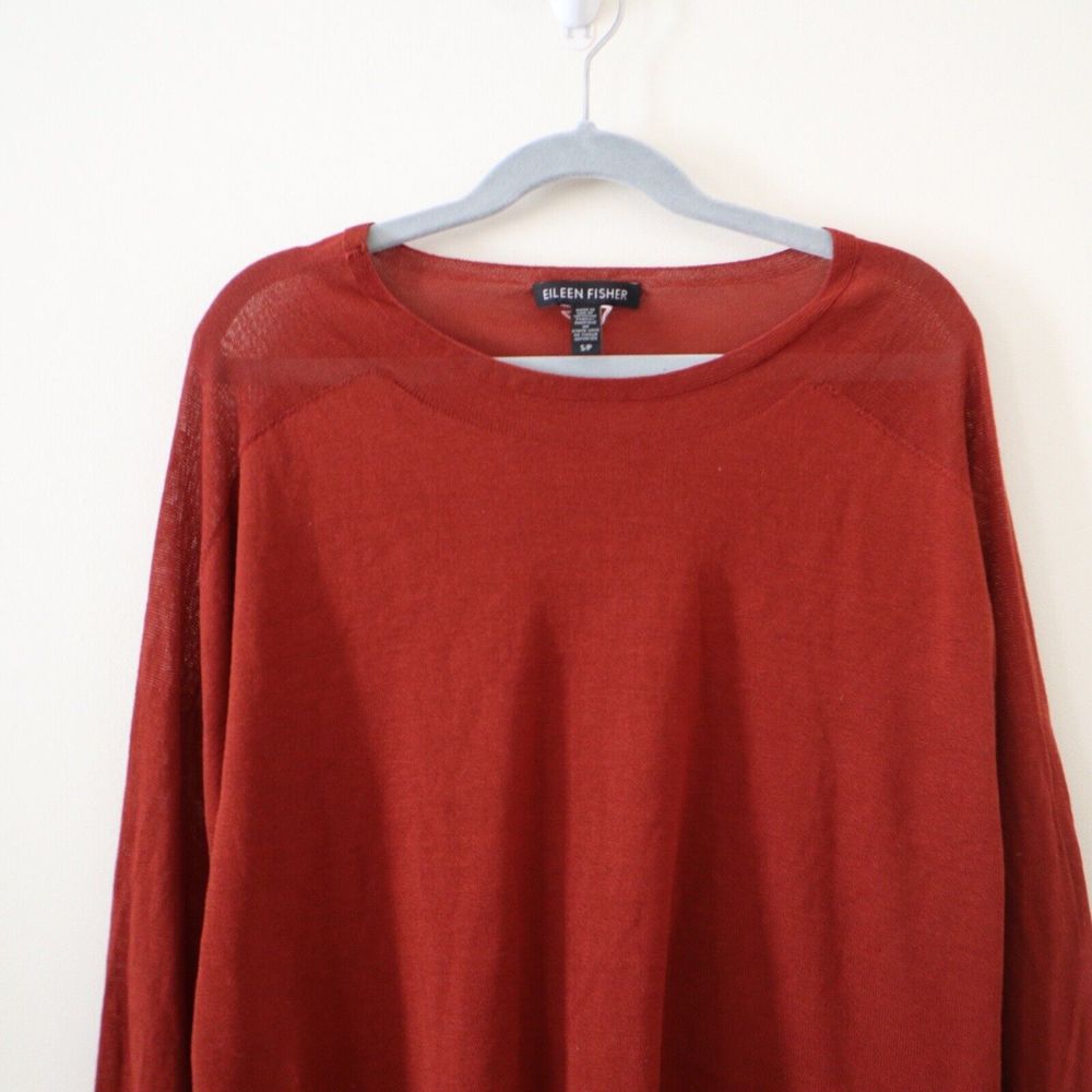 Eileen Fisher Size S Seamless Sleek Tencel Knit Jewel Neck Top Rust Copper Red - Picture 3 of 10